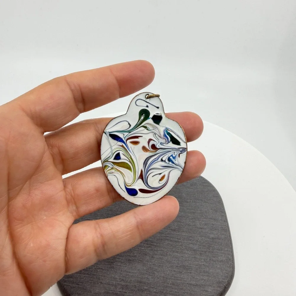 Pendant Vintage Enamel on Copper Abstract Multicolor Artisan Boho Statement